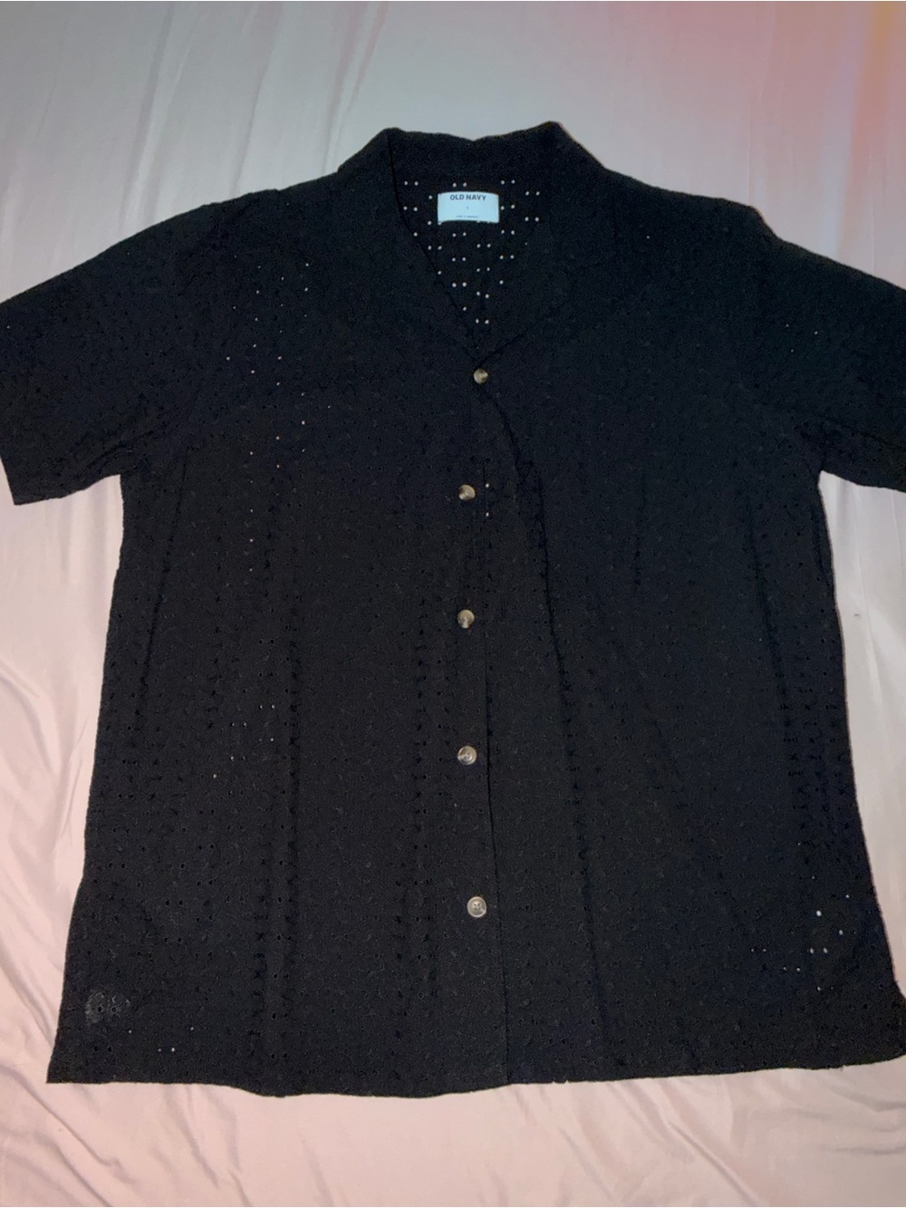 Old Navy Black Short-Sleeve Button-Front Knit Shirt